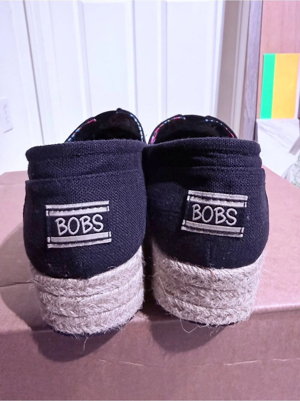 Bob's From Skechers Memory Foam Arch Pillow Black Espadrilles Shoes 9.5